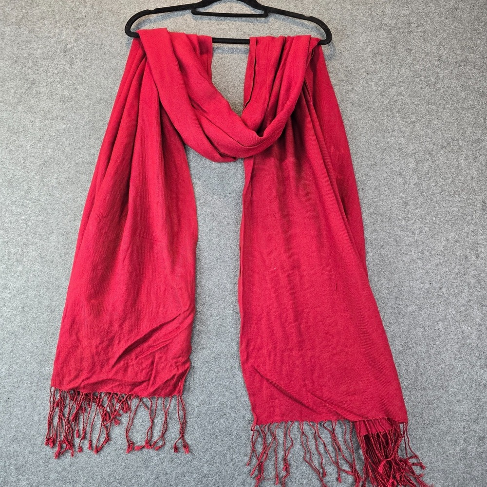 Long Scarf Women's Red Lightweight Neck Wrap Fringe Hem Winter Fall Fashion